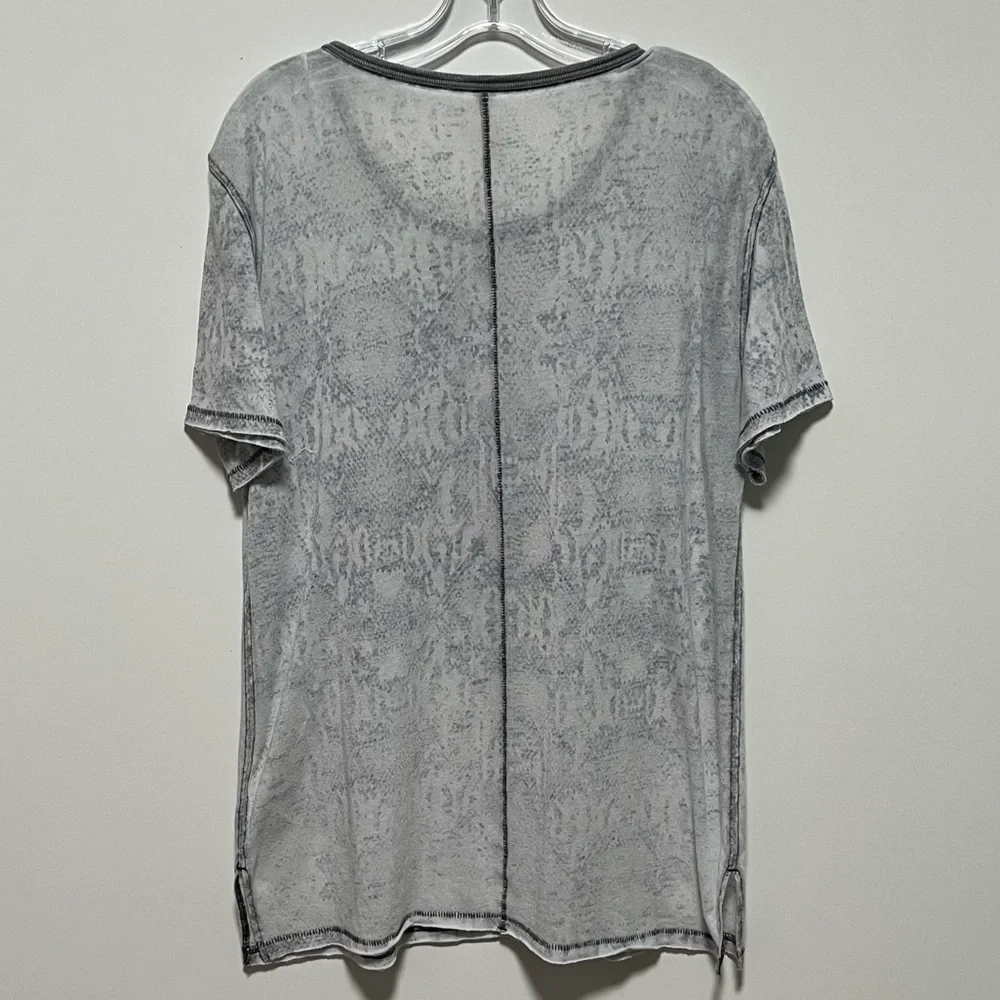 Free People Chic bohemian Snake Print Burnout Short Sleeve Tourist Tee Shirt